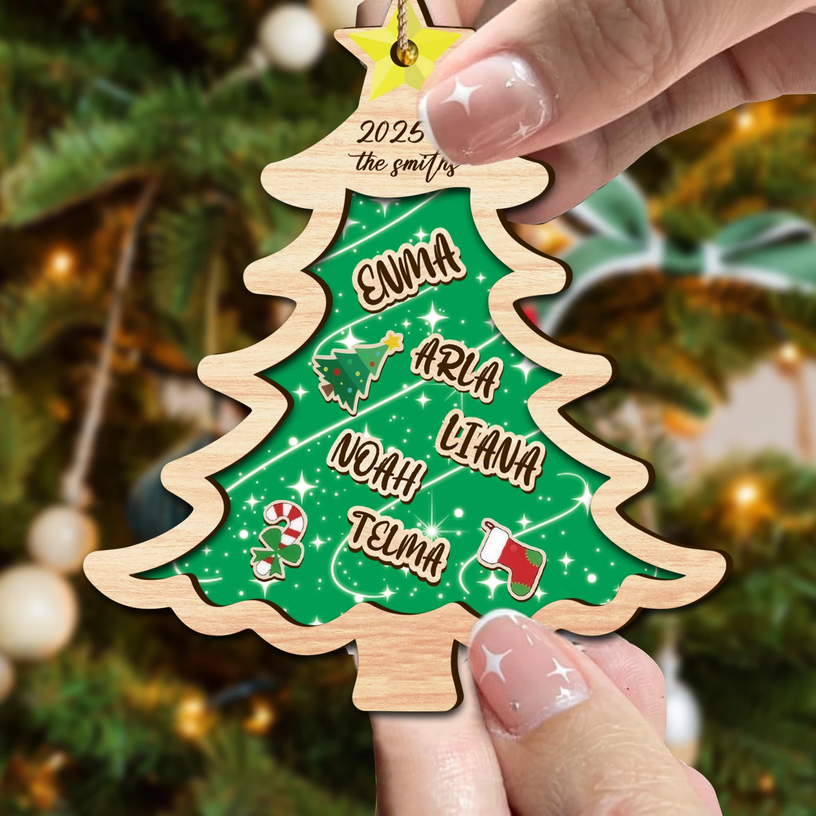 2025 Adorno de árbol de Navidad personalizado: personaliza los nombres de la familia, un recuerdo festivo cálido, creando un ambiente festivo grueso