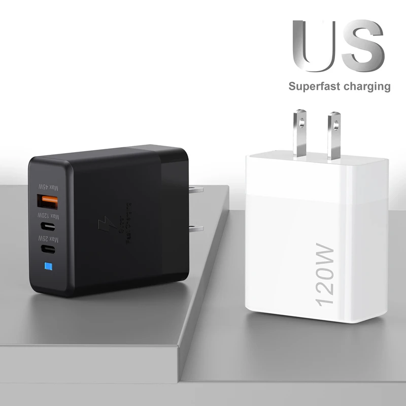 Lenovo 120W USB Dual Type-C Multi Port Mobile Phone Charger EU US UK Full Protocol Super Fast Charging Headband Indicator Light