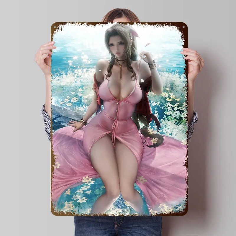 Aerith Remake V2 Metal Poster Custom Wall Art Retro Vintage Tinplate Signs for Man Cave Garage Decoration Room Bathroom Decor