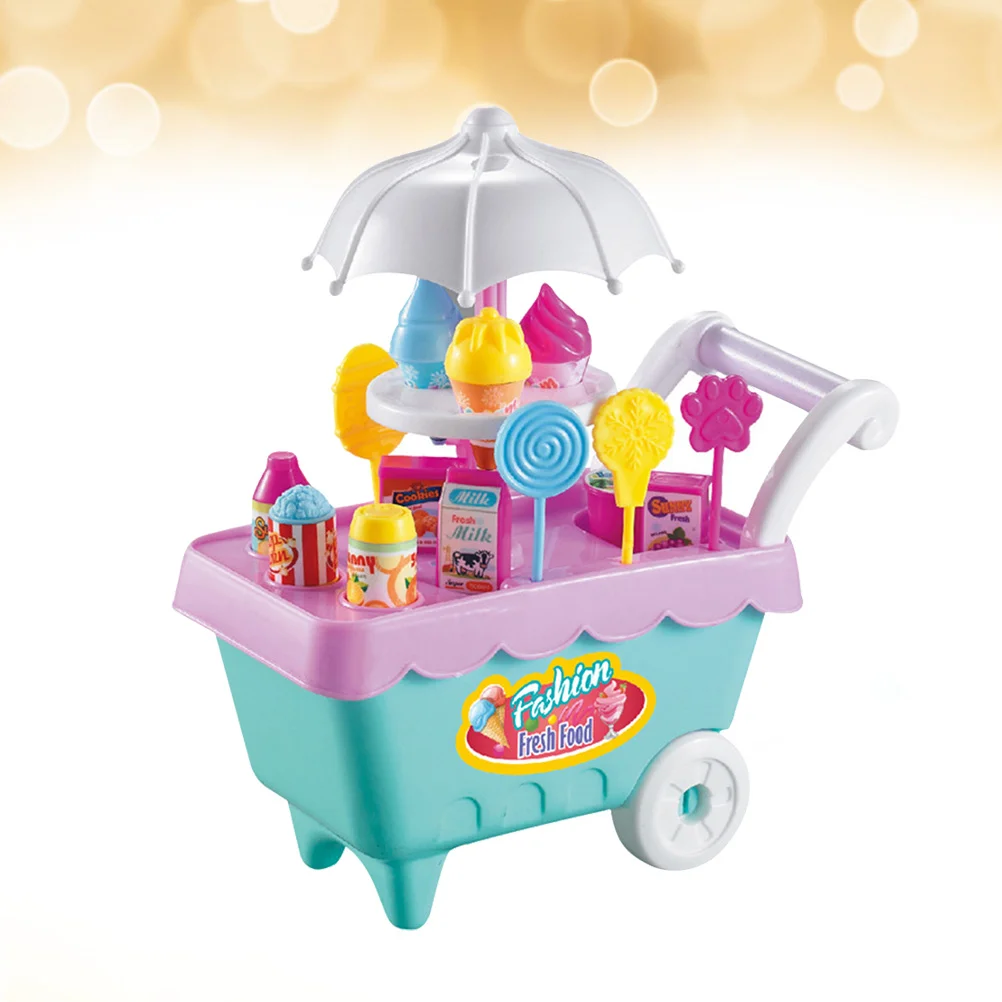 Children Ice Cream Machine Toys Food Supermarket Trolley Set Pretend Play Dessert