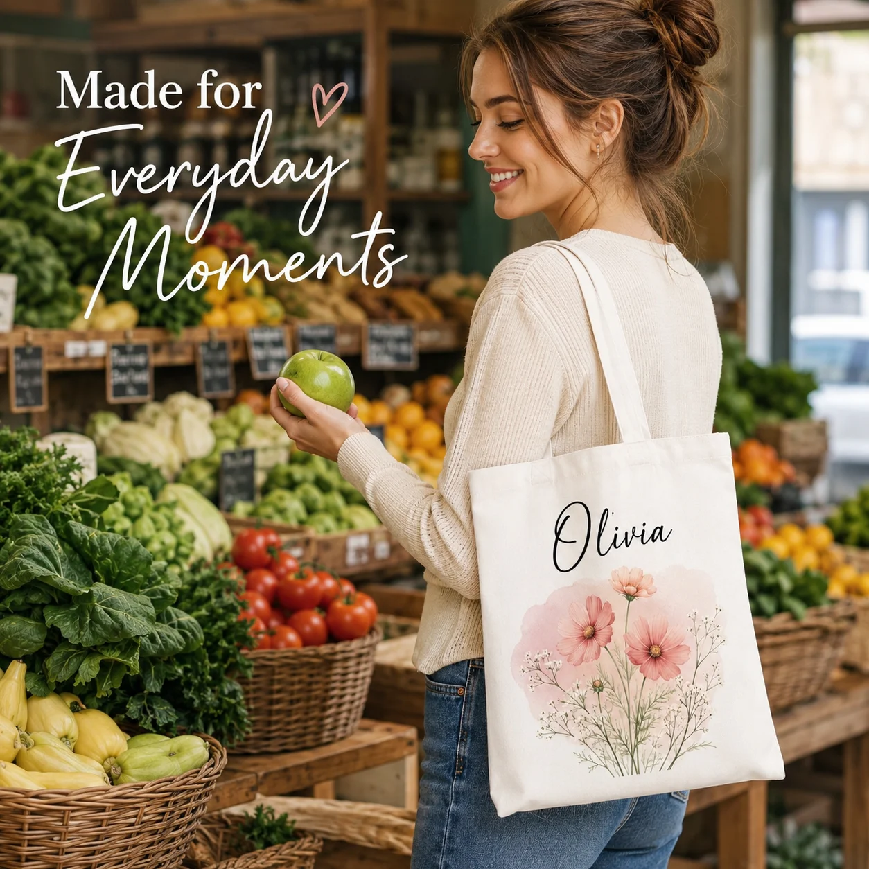 Custom Canvas Tote Bag Personalized Photo Logo Print Reusable Shopping Bag Eco Friendly Shoulder Handbag Gift for Women Men