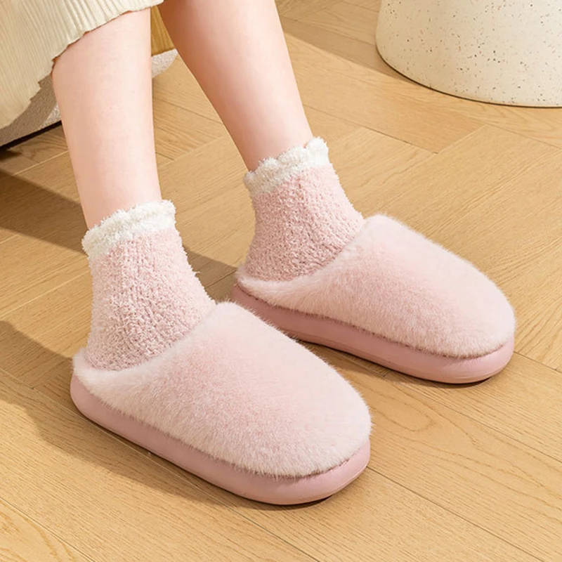 2026 Winter Fluffy Plush Slippers Women Comfortable Warm Soft Sole Home Slides Woman Anti Slip Platform Fur Slippers Couples view 2