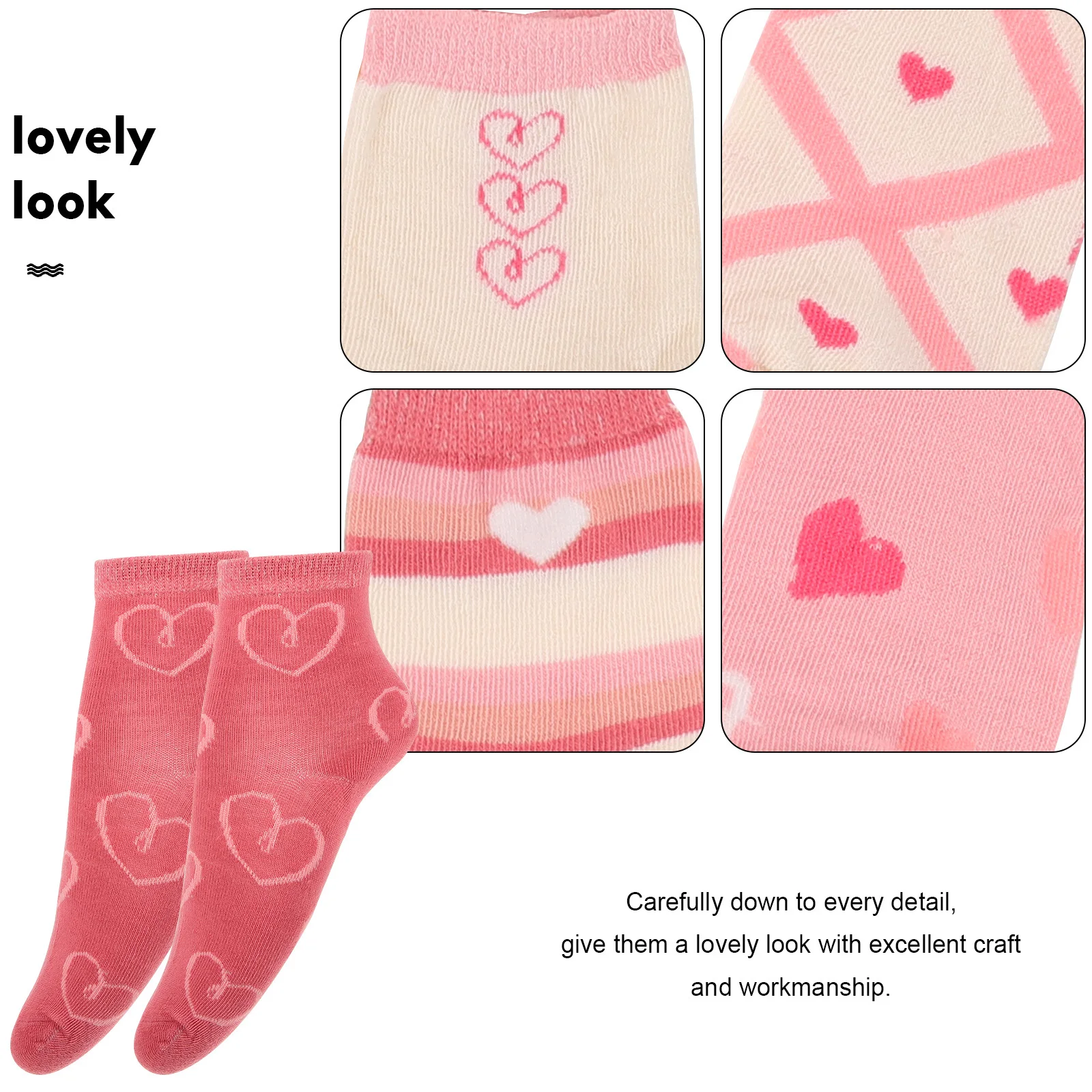 

5Pairs Pure Cotton Kids Socks Cute Heart Pattern Breathable Ankle Socks for Children Girls Soft Comfortable Wear