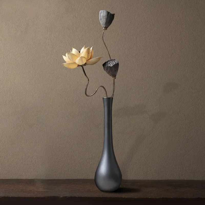 New Chinese Style Ceramic Vase Zen Living Room Decor Floral Arrangement Retro Craft Desktop Ornament