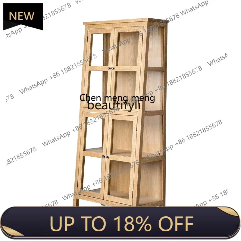 

P178 Solid Wood Wine Cabinet Living Room Bookshelf Dining Room Glass Oak Dining Side Retro Simple Locker