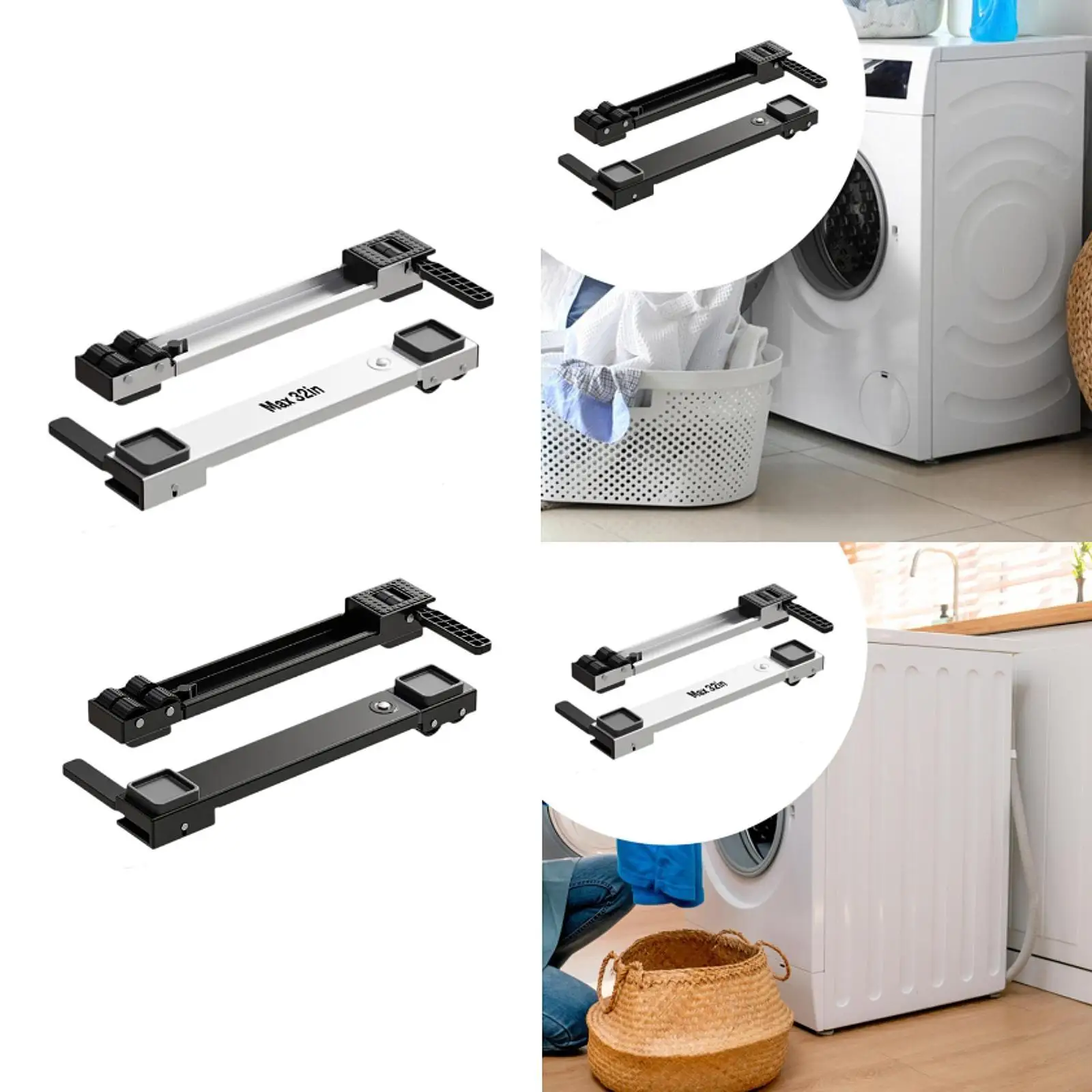 2x غسالة تدعم دعم مقاوم للرطوبة حتى 300 كيلو جرام (660 رطل) بكرات متنقلة متعددة الوظائف قابلة للتعديل