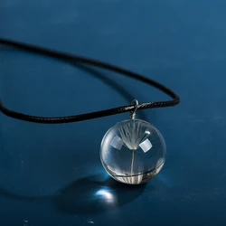 Natural Dried Flower Glass Ball Pendant long Rope Necklace with Ceramic Beads Drop shipping #FY312