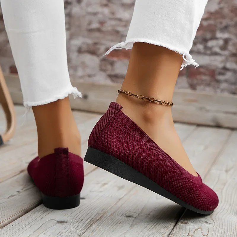 Frühlings-Damenschuhe, neue gestrickte Socken-Sneaker, atmungsaktive Slip-On-Loafer mit runder Zehenpartie, Größe 36-43, leichte Schuhe in Übergröße – Detail 37