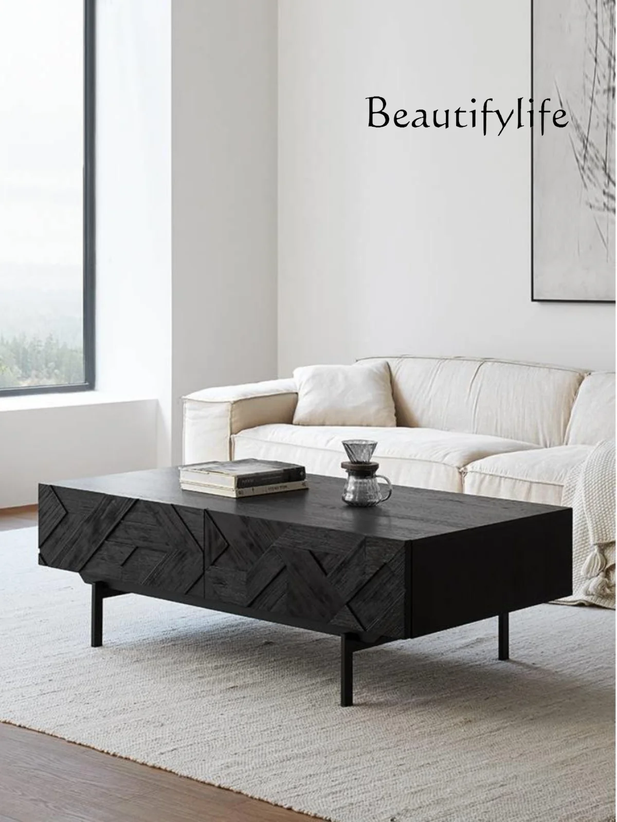 

Nordic Light Luxury Coffee Table Modern Minimalist Living Room Tea Table Italian Minimalist Wood Carved Coffee Table