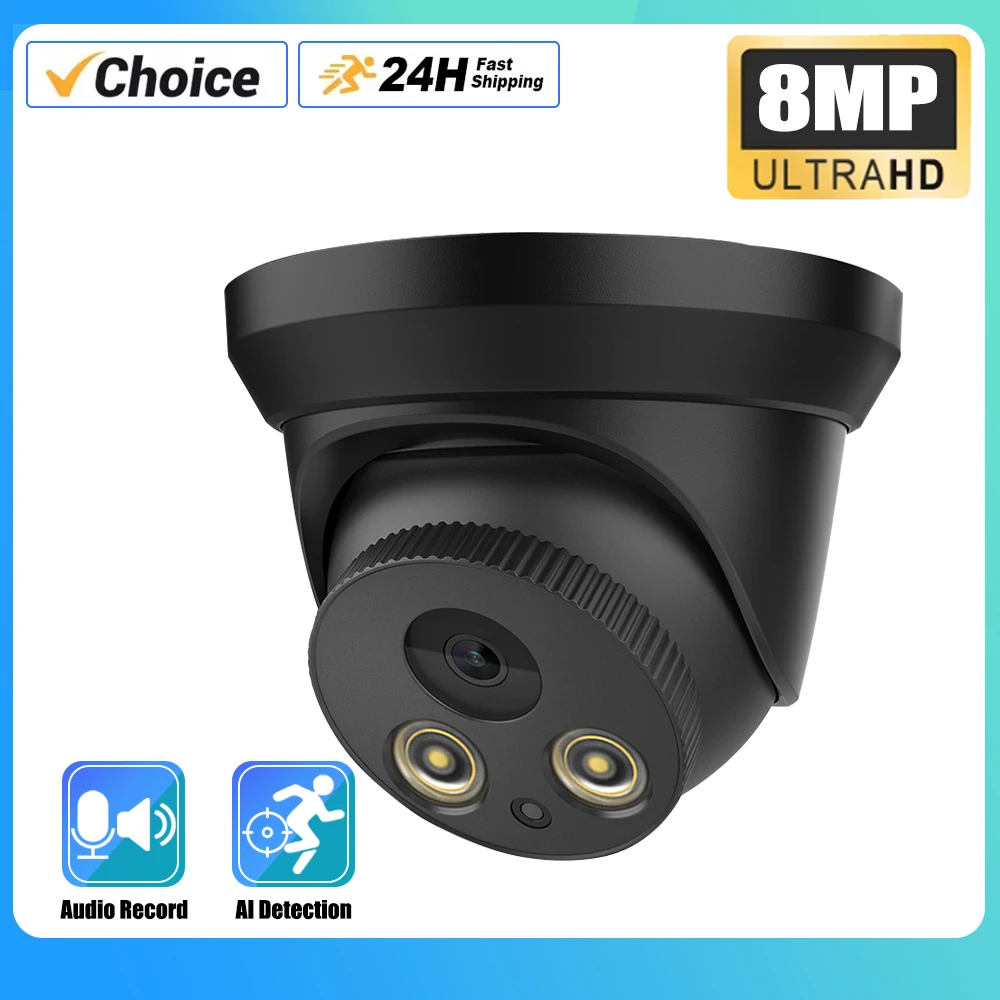 

8-мегапиксельная IP-камера обнаружения человека 4K Poe, аудиозапись, 48 В, POE/DC12V, 8MP HDColor, купольное видеонаблюдение ночного видения для 10-канального Nvr