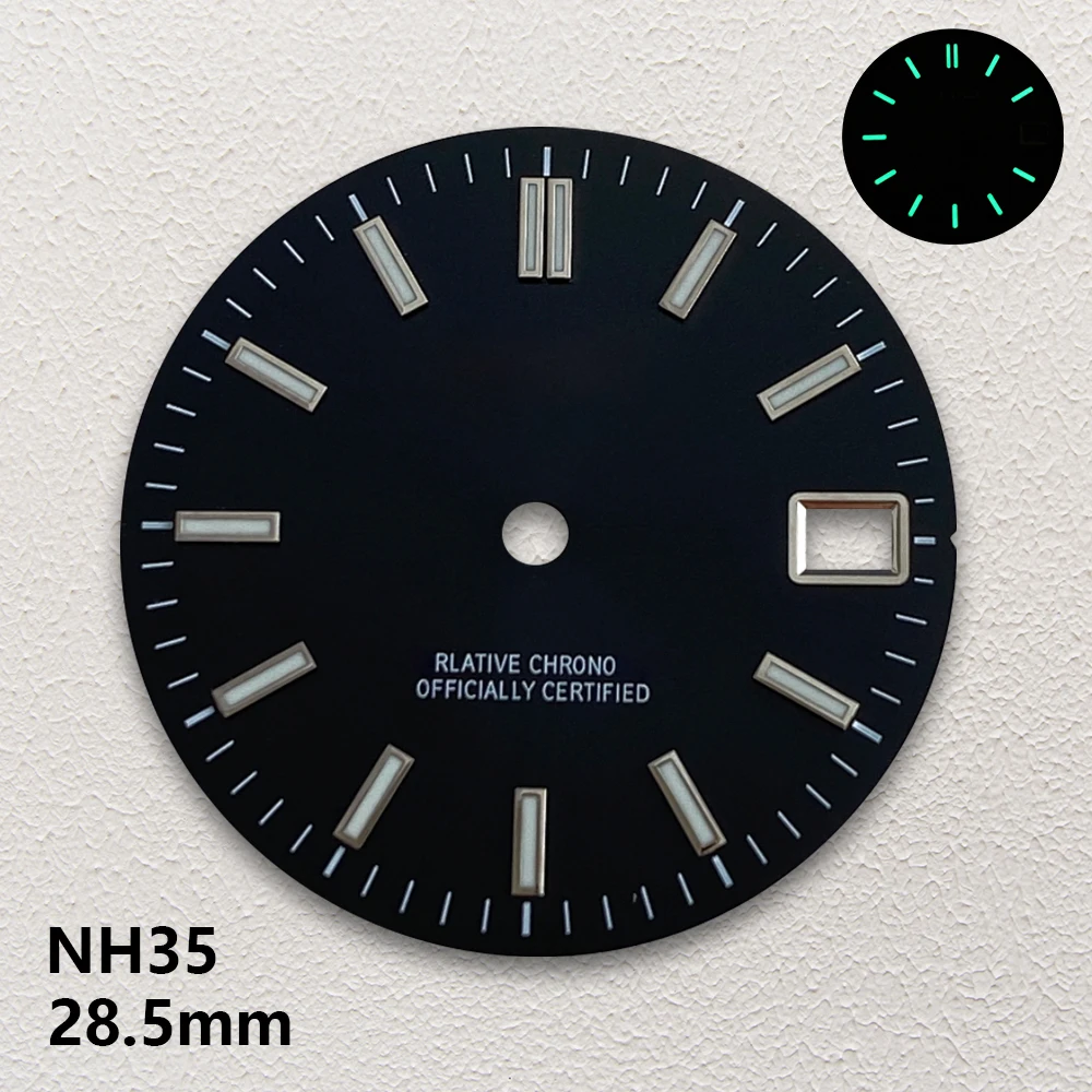 28.5mm S Logo Sunburst Dial Suitable For NH35/NH36/4R/7S Japanese Automatic Movement C3 Green Luminous Watch Accessories