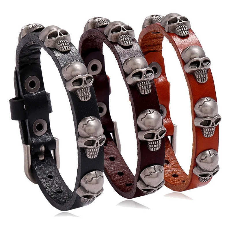 New Halloween punk style skull cowhide bracelet personality trend male and female students hand jewelry anniversary gift
