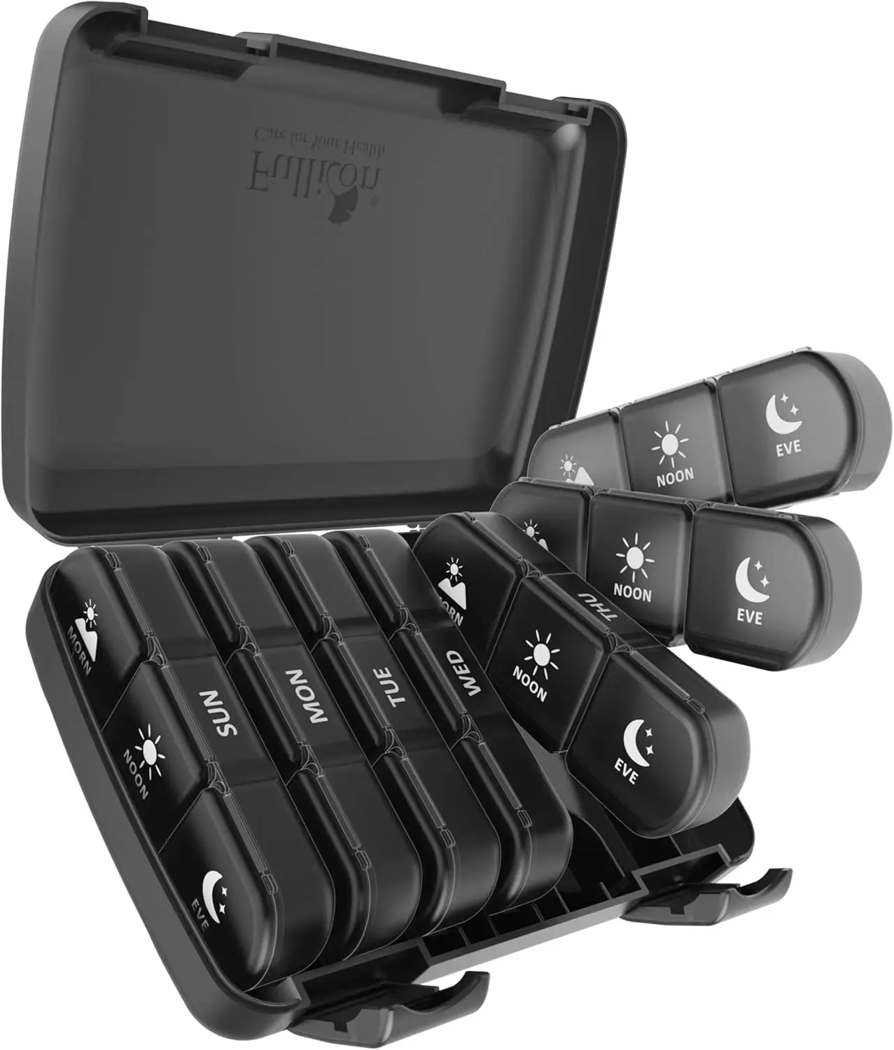 

Weekly Pill Organizer 7 Day, 21 Compartments for 3 Times Daily, Large Capacity Pill Box Dispenser for Vitamins/Fish Oil - Black