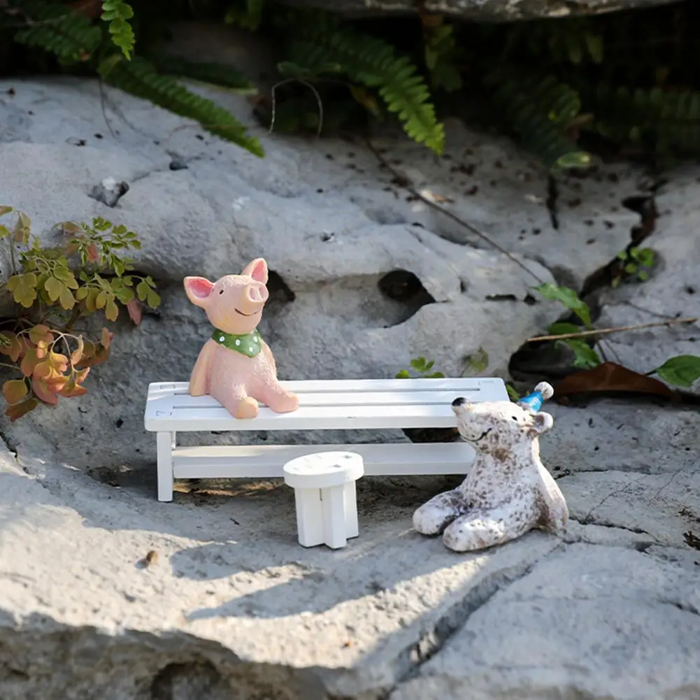 Miniature Figure Wooden Miniature Sculptures Cartoon Sitting Bear Elephant Rabbit Dog Frog Panda Figurines Decorative Statue Set