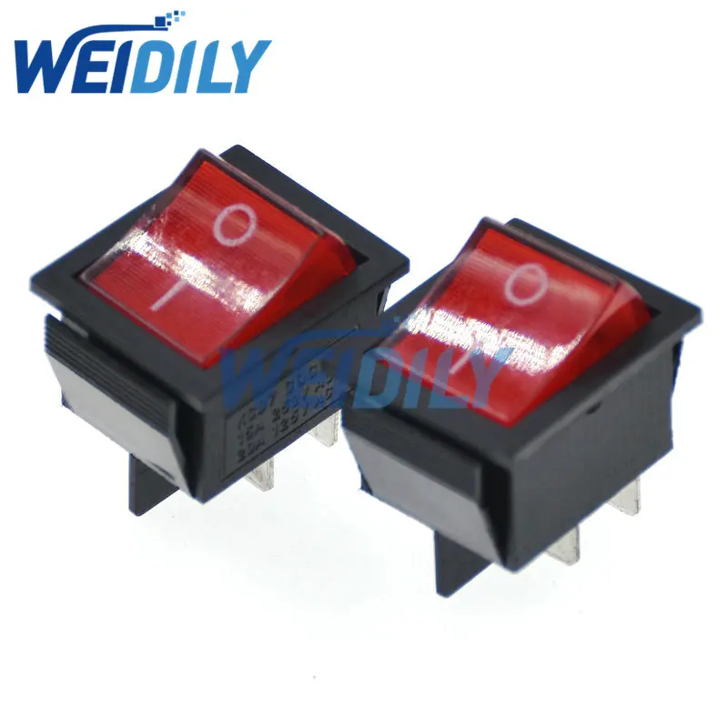 2PCS Red Light 4 Pin ON/OFF Boat Button Switch 250V 15A AC AMP 125V 20A P0.5 25*31mm Rocker Switches KCD4-202 KCD7