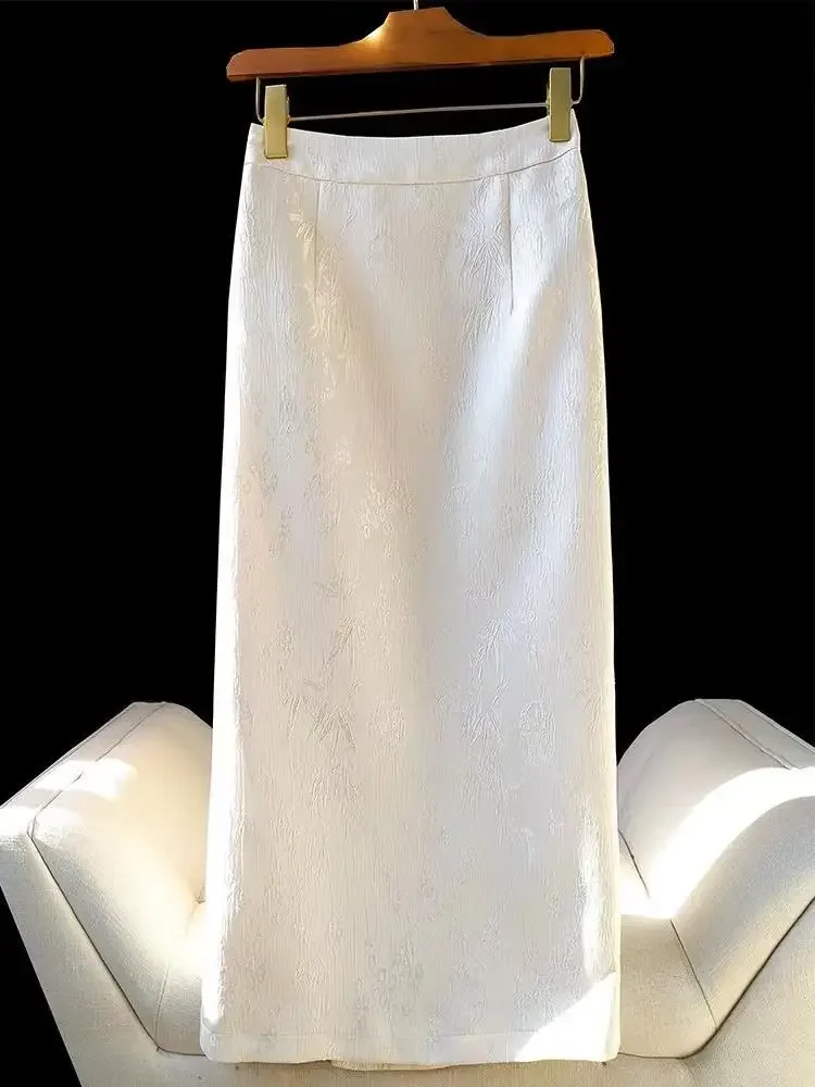 تنورة جاكار كلاسيكية جديدة لعام 2024 للنساء لموسم الربيع بفتحة جانبية على شكل قرص بأزرار موضة نسائية أنيقة غير رسمية #5