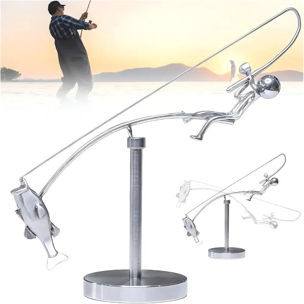 Kinetic Balancing Fish Sculpture Polished Stainless Steel Desktop Art Ornament Fishing Statue Decor For Fisherman Lovers