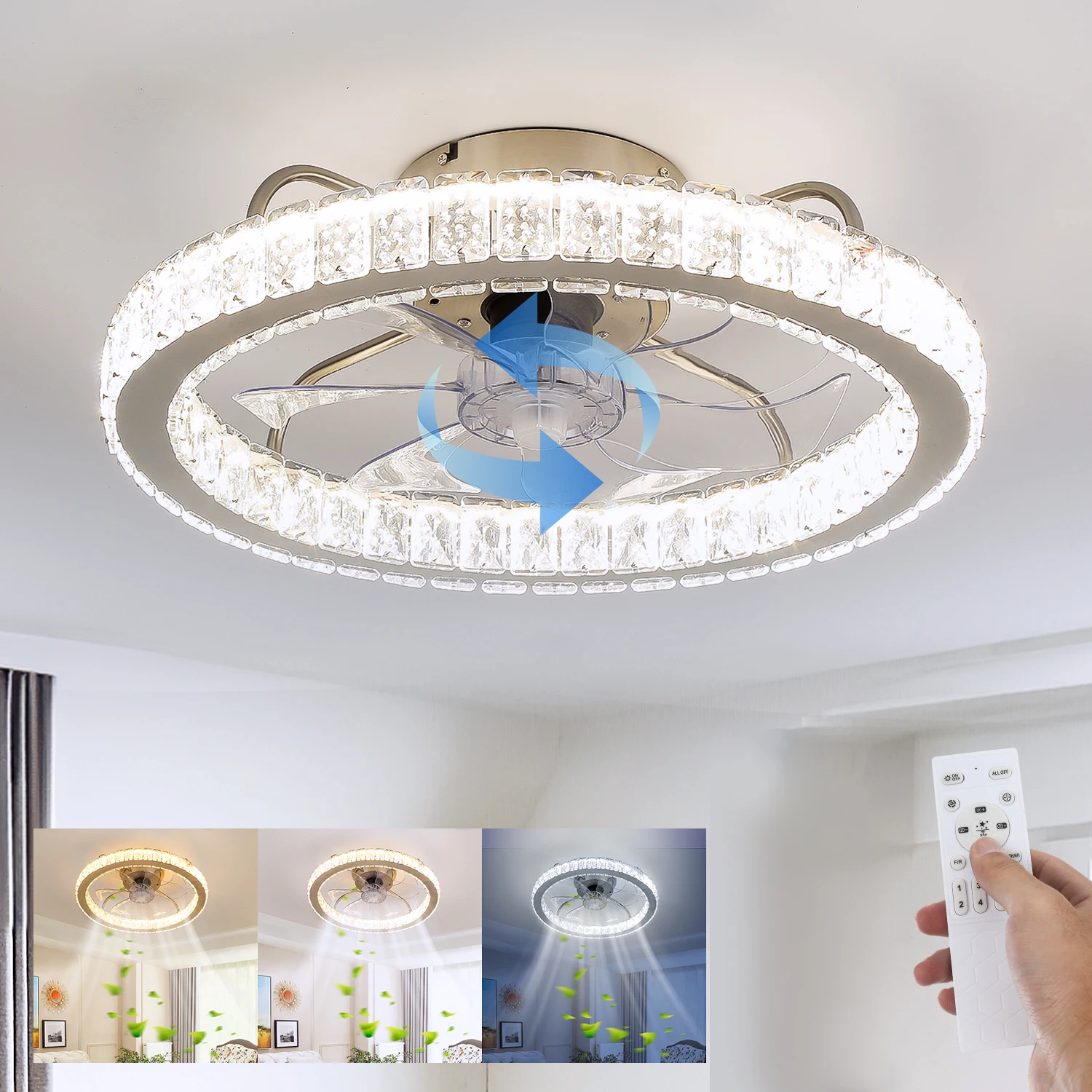 Ventilatore da soffitto in cristallo a bolle lunghe Dimmerabile Ventilatore a sesta marcia Luce telecomando 47W 50cm Lampada da soffitto per soggiorno camera da letto NOVITÀ