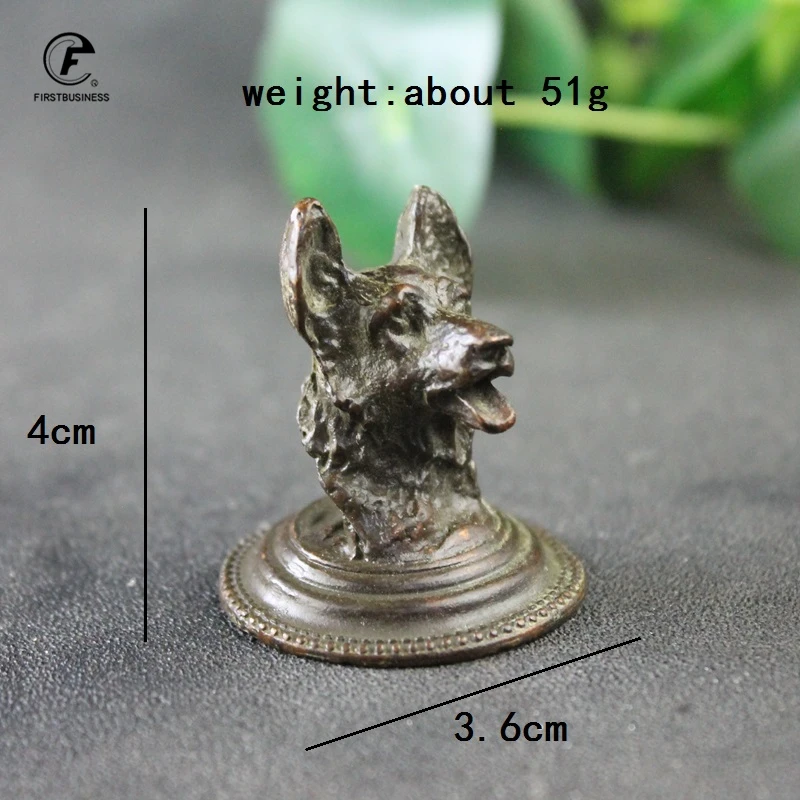 Antique Copper Dog Bust Small Statue Ornaments Vintage Metal Animal Figurines Desktop Decorations Accessories Home Decors Crafts