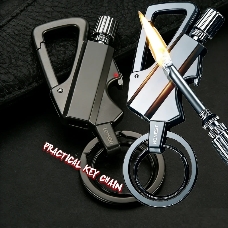 Outdoor Multifunctional Metal Match Keychain Lighter Refillable Butane Camping Ignition Tool Cool EDC Gadget Unique Gift for Men