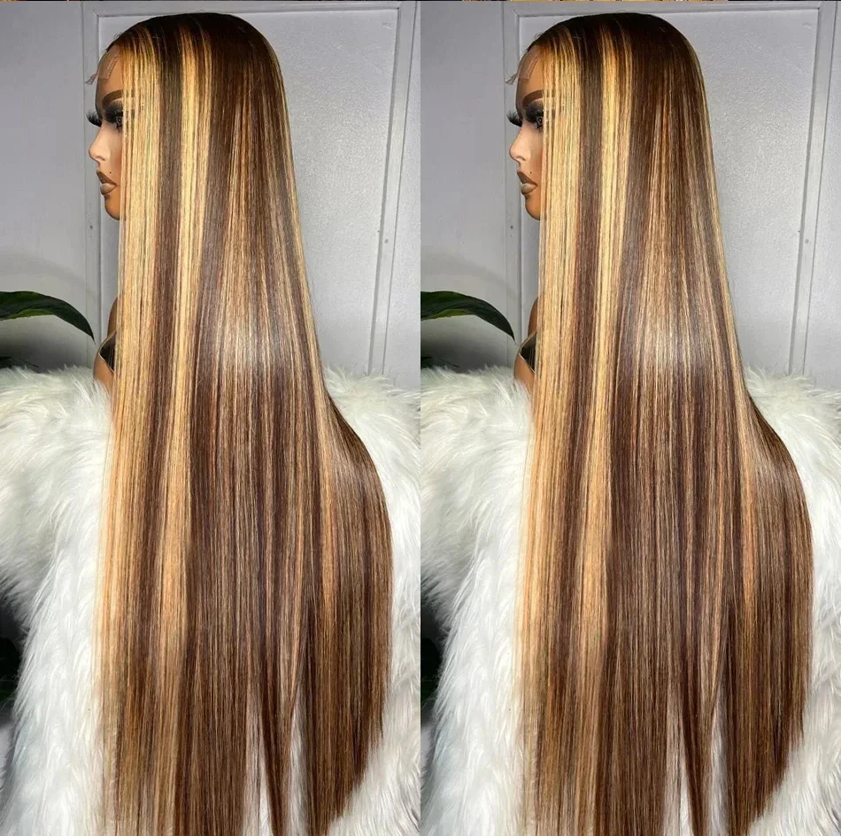 

Синтетический парик 13x4 с кружевной передней частью, предварительно выщипанный, с прямой текстурой и хайлайтами, для женщин, высококачественный, термостойкий