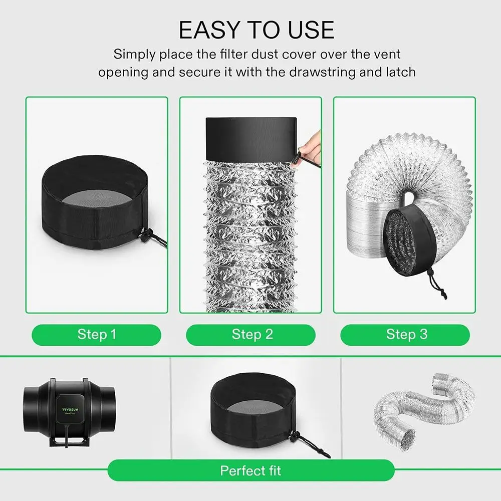 Duct Filter Vent Cover Grow Tents Vent Filter Cover with Elastic Band and Fixed Buckle to Dust-Proof for Plant Grow Tent Vent