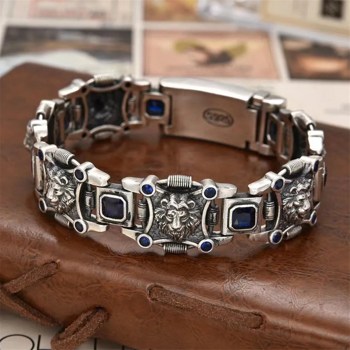 S925 pure silver handmade European-style craftsmanship bracelet, men's silver jewelry, antique-style bracelet, wholesale