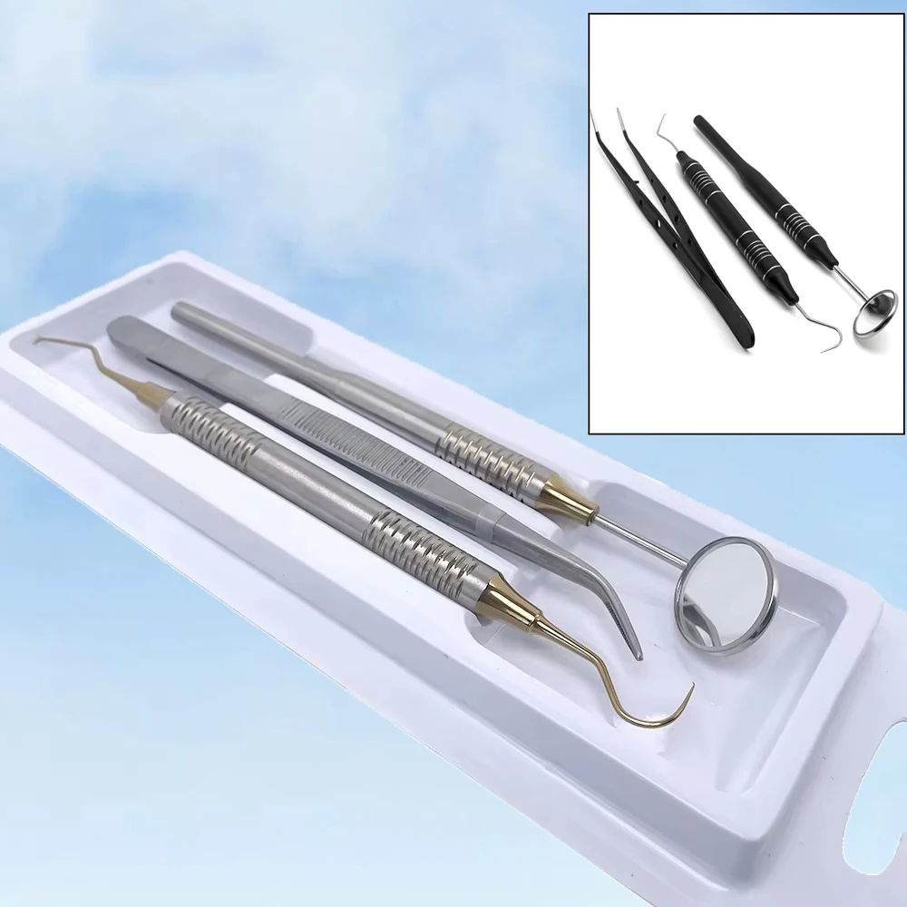 

Dental Tools Set 3Pcs - Stainless Steel Teeth Scaler Probe & Mirror for Tartar Removal Teeth Cleaning - Dentist Use