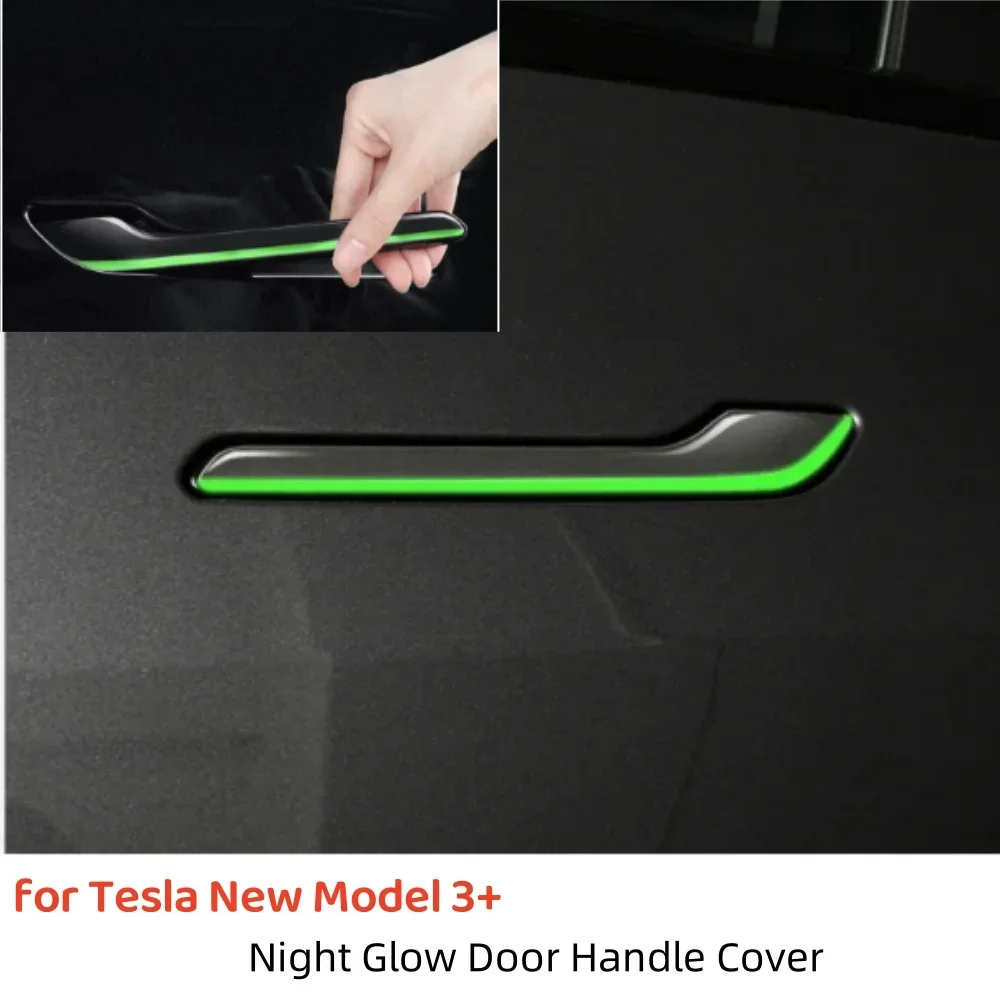 For 2024 Tesla New Model 3 Highland 4Pcs/Set Luminous Car Door Handle Cover Glow Protector Sticker Wrap Trim Carbon Accessories