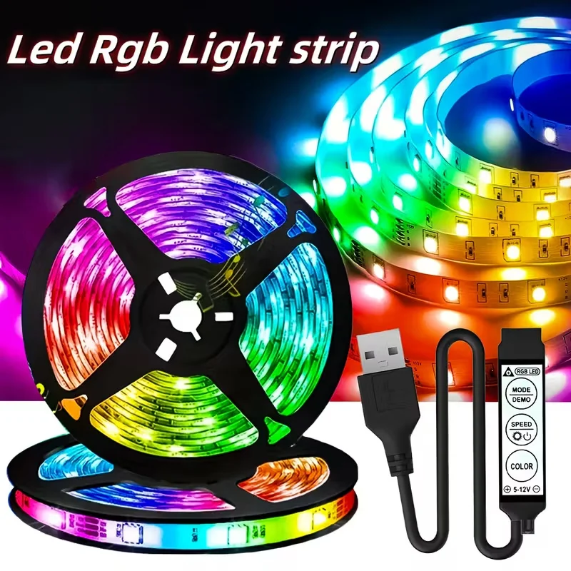 Fita de LED RGB para Várias Ocasiões com Fita Adesiva Dupla Face, Instalação Fácil - Luzes Ambientais para Quarto e Mesa de Computador