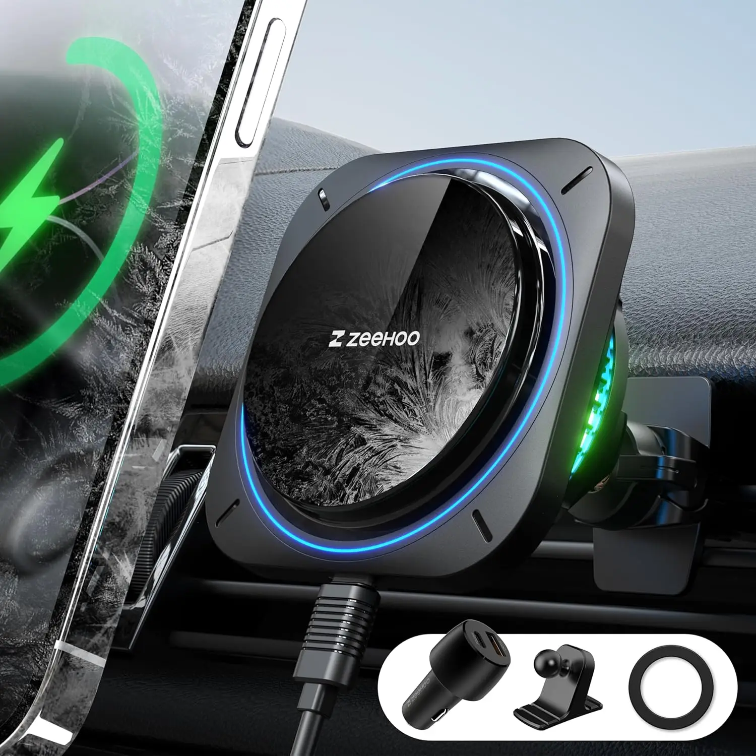 ZEEHOO Cooling Technology Wireless Car Charger , Compatible with Mag-Safe Car Charger,15W ICEBLOCK Magnetic Wireless Car Charger