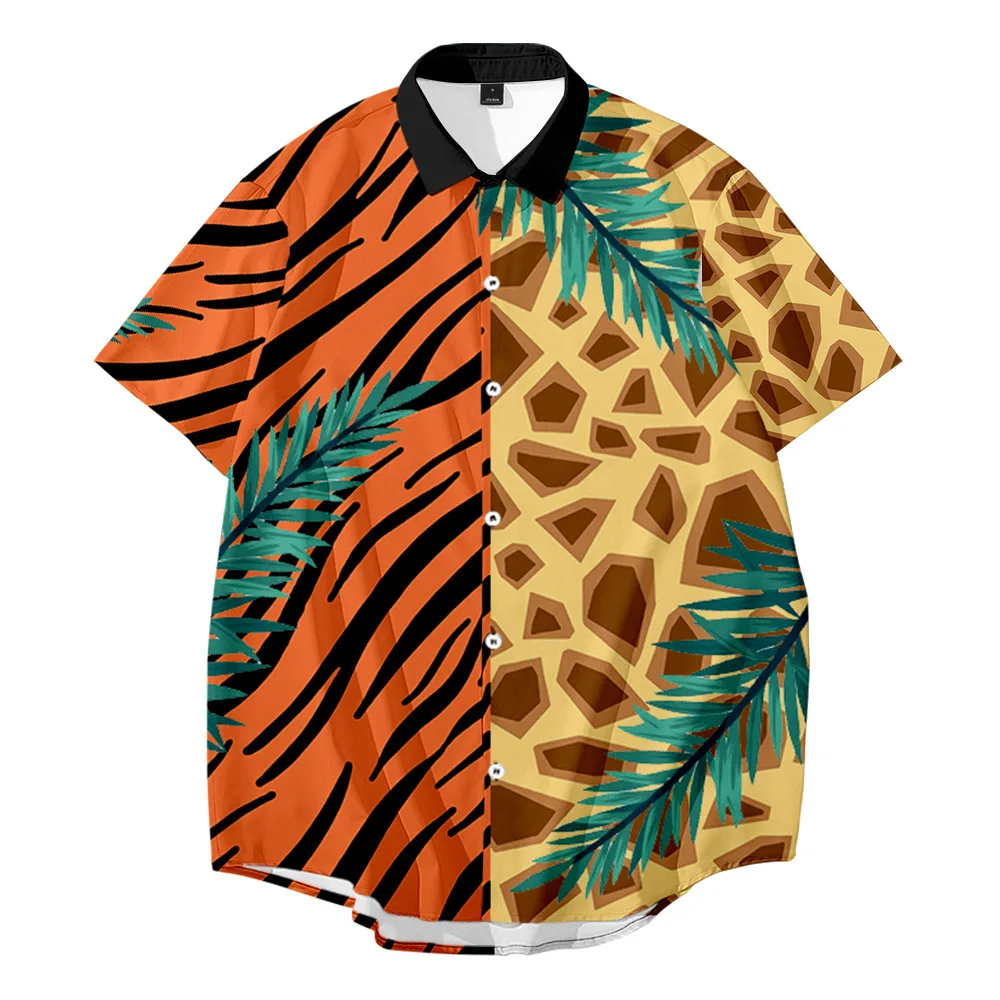 

Fashion Leopard Print Short Sleeved 3D Printed Shirt Summer Casual Hawaiian Beach Breathable Top Men's Oversized Shirt