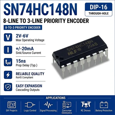 (25 pcs) SN74LS148N DIP-16 / SN74LS148DR SOP-16 SN74LS148 8-Line to 3-Line Priority Encoder