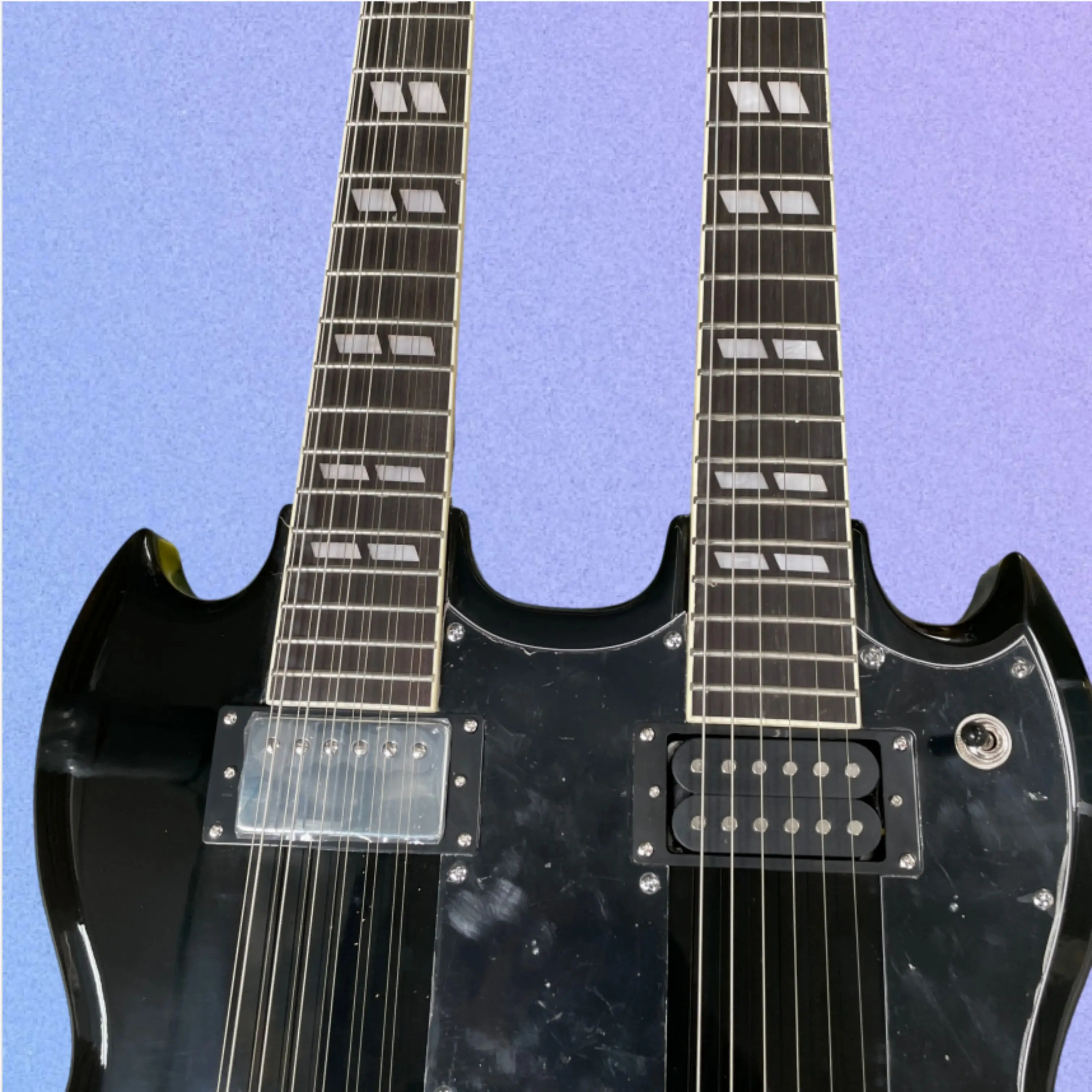 Dual Neck Electric Guitar, Gloss Black Finish, Comfortable Neck Profile Guitars,Full‑Bodied Tone For Rock & Blues Music Guitarra