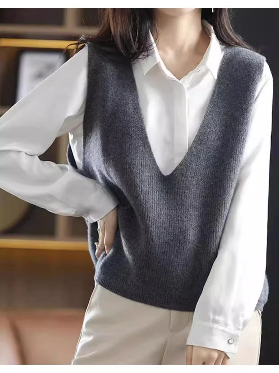 

Свободный теплый вязаный жилет с глубоким v-образным вырезом, женская верхняя одежда, весна-осень, новый Sle, удобный дышащий цвет