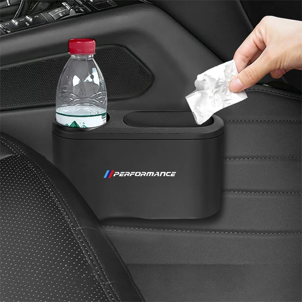 Car Trash Can Hanging Trash Bin ABS Garbage Box Universal Organizer With Drink Holder For BMW M Performance E39 E70 E82 E91 F20