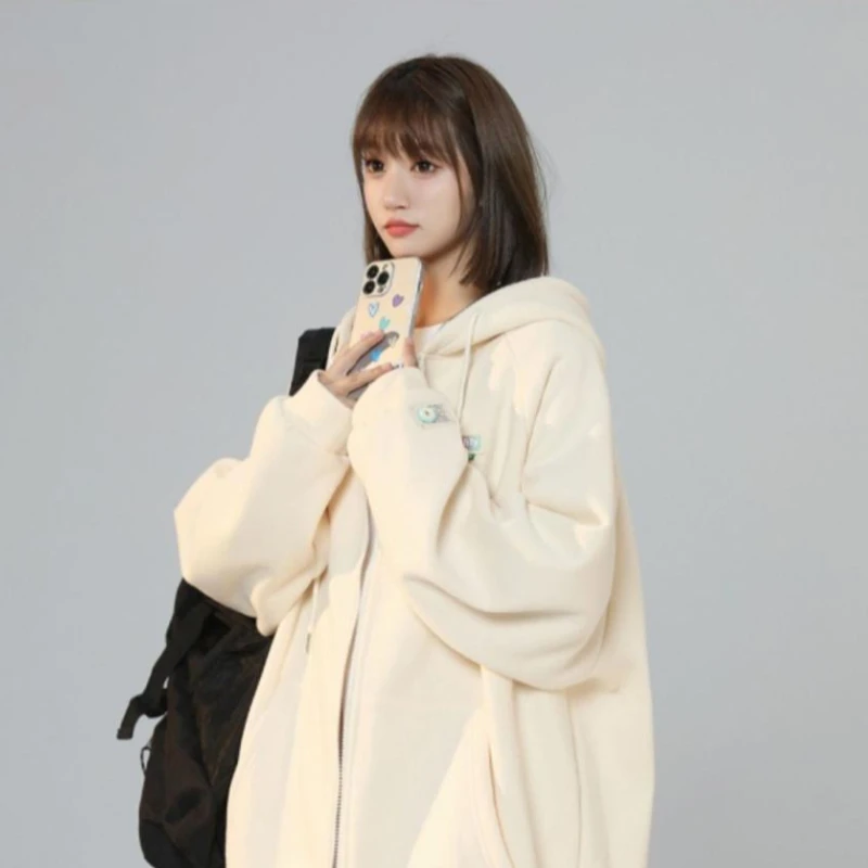 2026 New Spring Autumn Niche Design Baseball Hoodie Women Loose Zipper Cardigan Jacket Trendy Outerwear