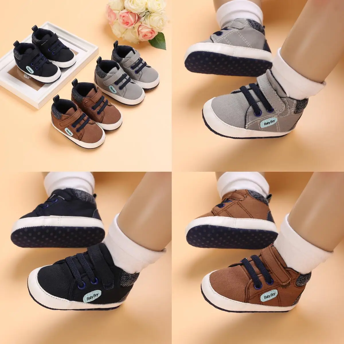 

Baby Shoes Newborn Baby Toddler Shoes Casual Comfort Rubber Sole Non-Slip Canvas First Walkers Crawling Crib Shoes Moccasins