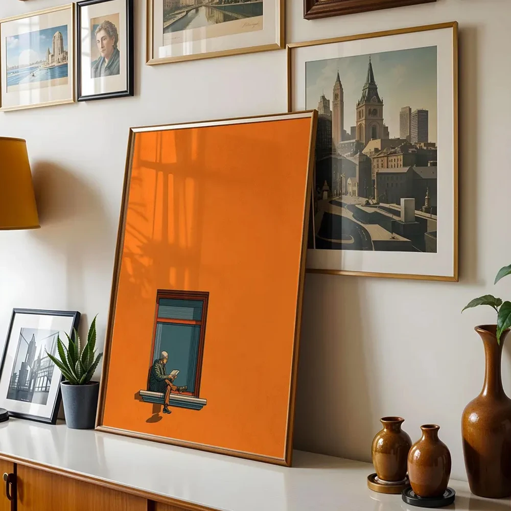 Orange Minimalist Canvas Printing Poster, Book Lover Decoration Mural, Dopamine Decoration, Modern Room Decor Gift, Unframed