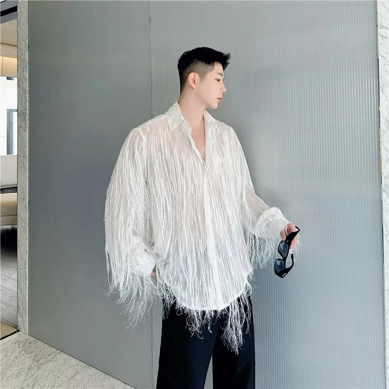 Trendy Stage Performance Long Tassel Shirt men Summer New Arrival Fashionable Youth Cosplay Shirt for Music Festival Singer