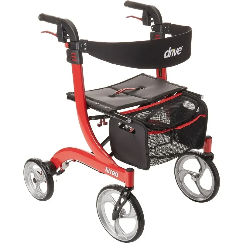 Andador de 4 ruedas estilo europeo, andador con asiento, rojo, RTL10266 Nitro