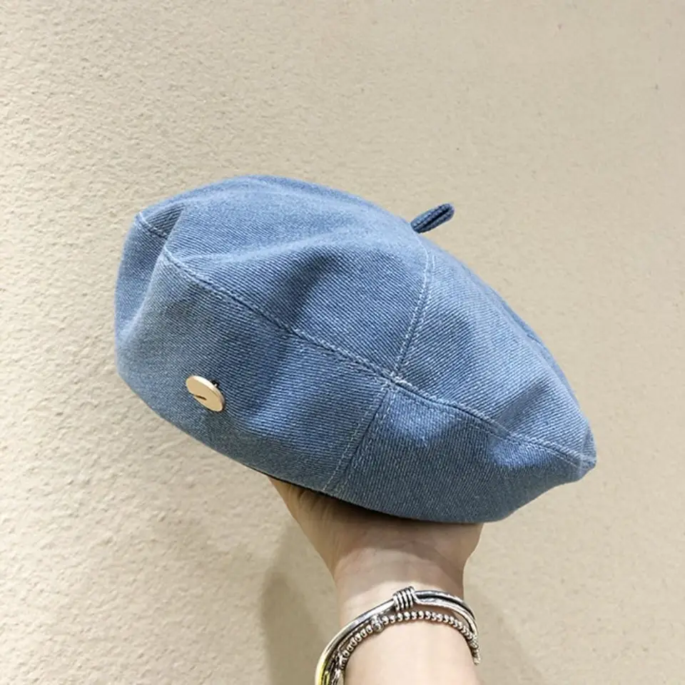 Women's Denim Beret Hat Jeans Berets Painter Hats Spring Beanie