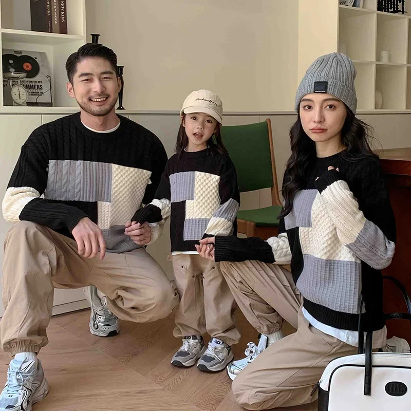 

Winter Sweater for The Whole Family Knitted Jumper Father Mother and Children Knit Pullover Korean Mom Daughter Son Warm Clothes