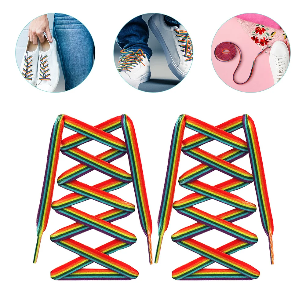 

Rainbow Shoelace Gradient Color Vertical Stripes Durable Bright Fashion Camouflage Polyester Replacement Accessories