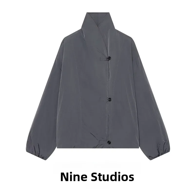Nine Zar Women's Loose Fit Casual Pilot Jacket High Collar Button up Outerwear Long Sleeve Other Material Winter Fashion
