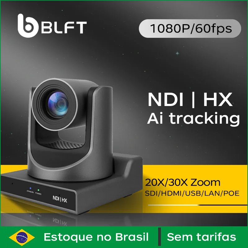 Câmera PTZ NDI do Brasil com Rastreamento por IA, Zoom de 20-30x, Saída SDI HDMI POE U3, Câmera de Transmissão ao Vivo 1080p60 HD para Transmissão em Igrejas