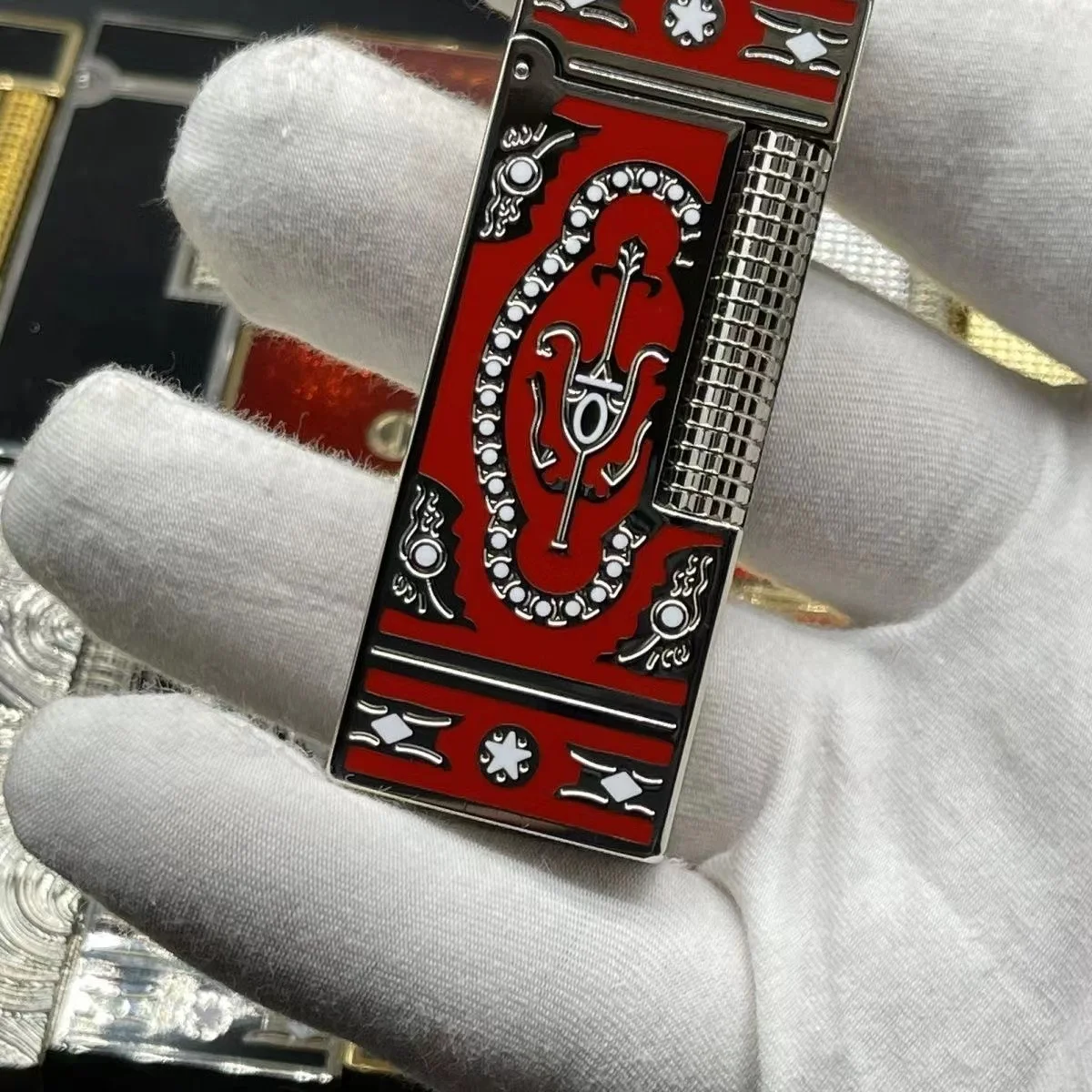 New Memorial Metal Drawing Vertical Stripes Luxury Tobacco Lighters Ping Sound Natural Lacquer Cigarette Smoking Butane Lighters