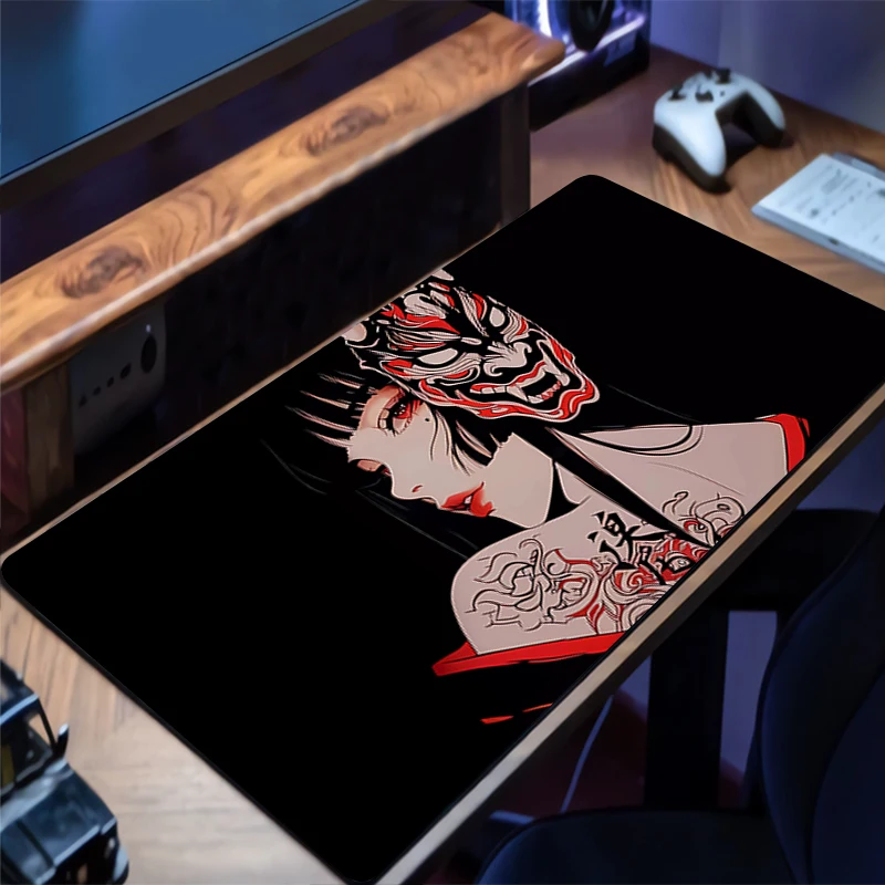 

Cool Gaming Mouse Pad Multi Size Table Keyboard Pad Ghost Mask Anime Girl Mousepad Computer Play Mat Rubber Mausepad Desk Mat