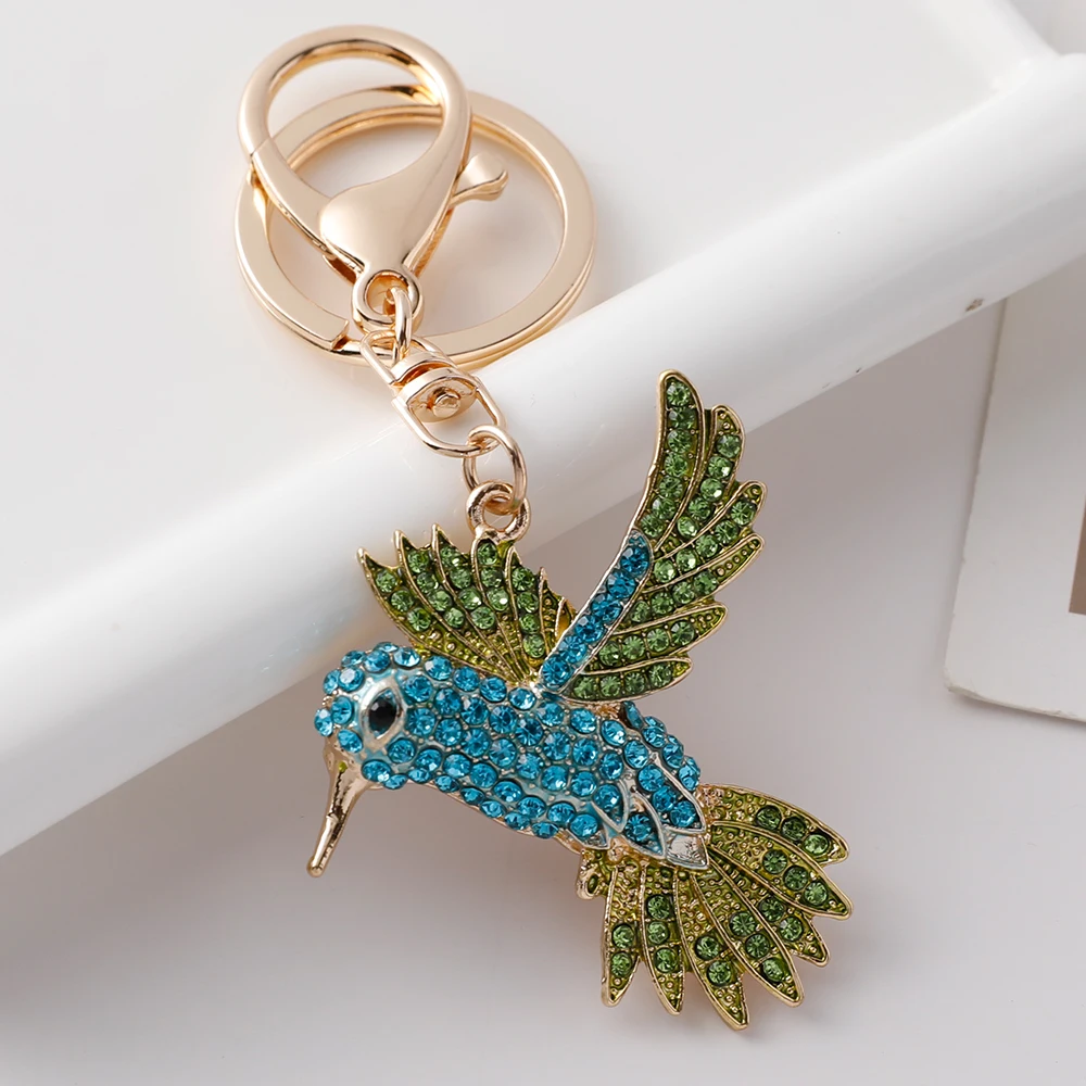 Sparkling Crystal High Quality Alloy Hummingbird Keychain Animal Women's Bag Pendant Metal Key Ring