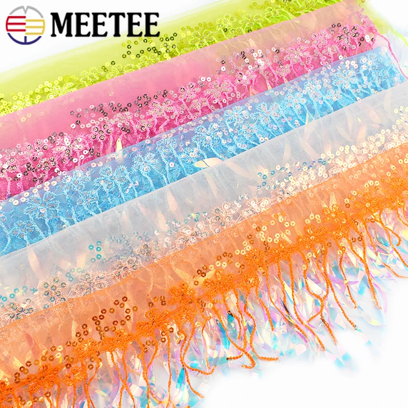 

1-5Yards Meetee 15mm Sequin Tassel Fringe for Stage Dress Decor Lace Wedding Curtain Mesh Tassels Fabric DIY Sewing Accessories